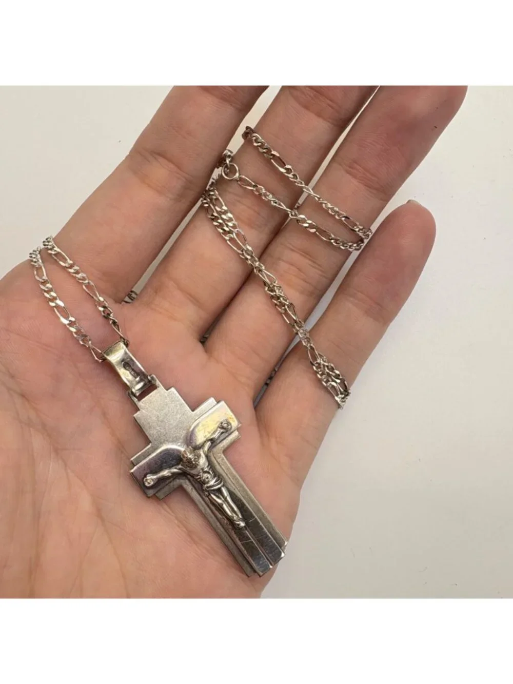 Crucifix Cross Pendant Necklace Lobster Clasp 925 Sterling Silver 24